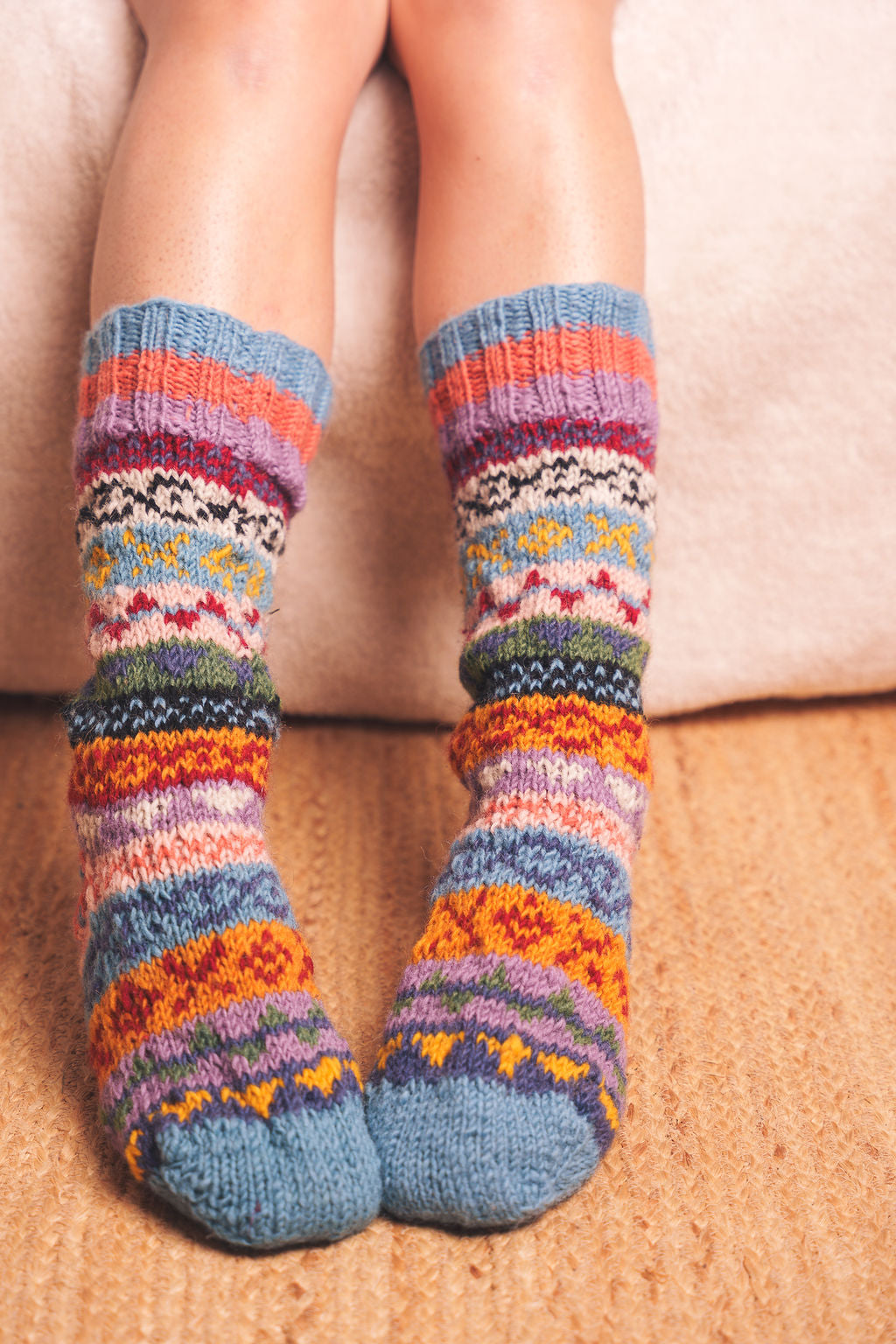 NEW Pastel Multi Fair Isle Hand Knitted Socks