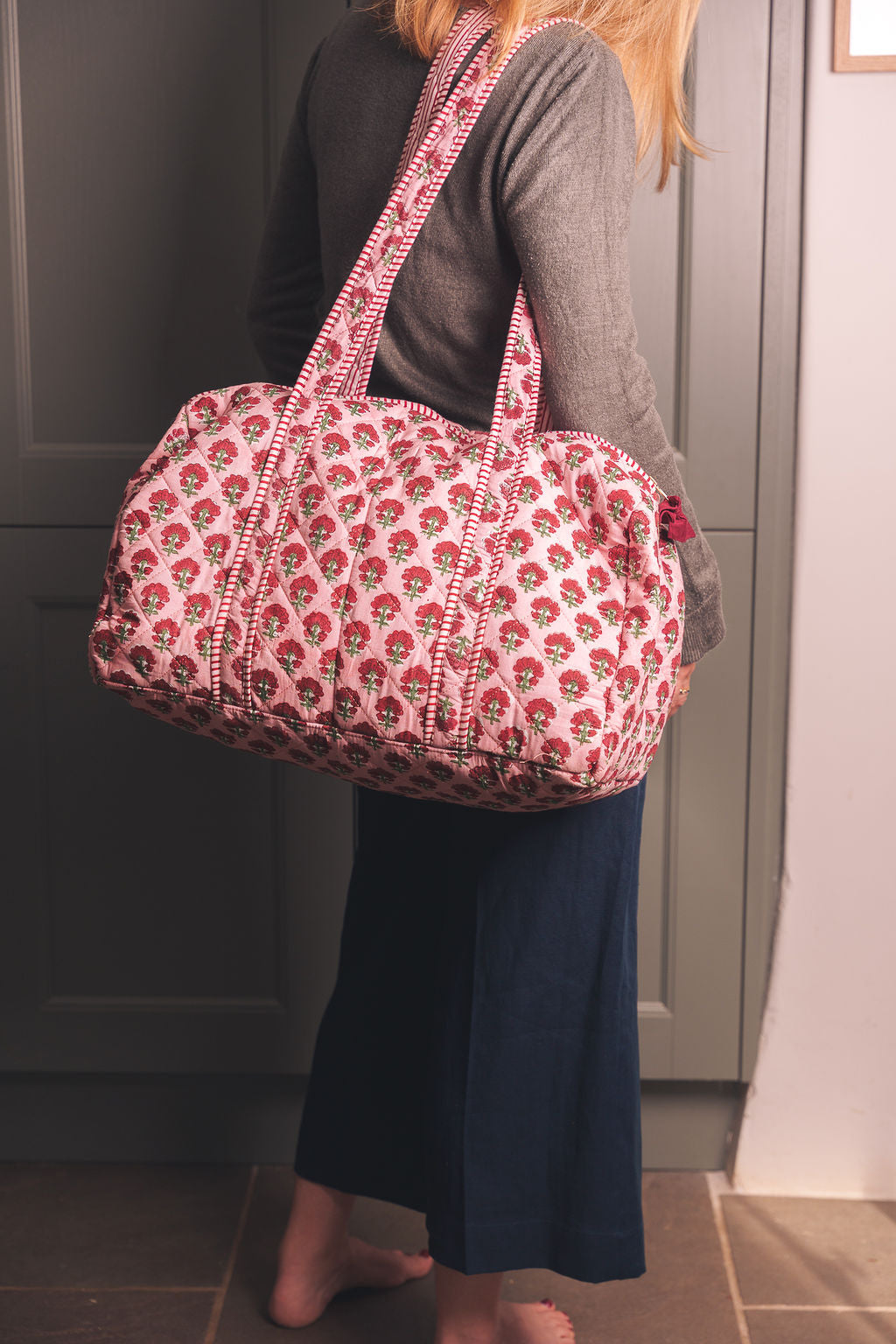 Burgundy Bloom Block Print Duffle Bag