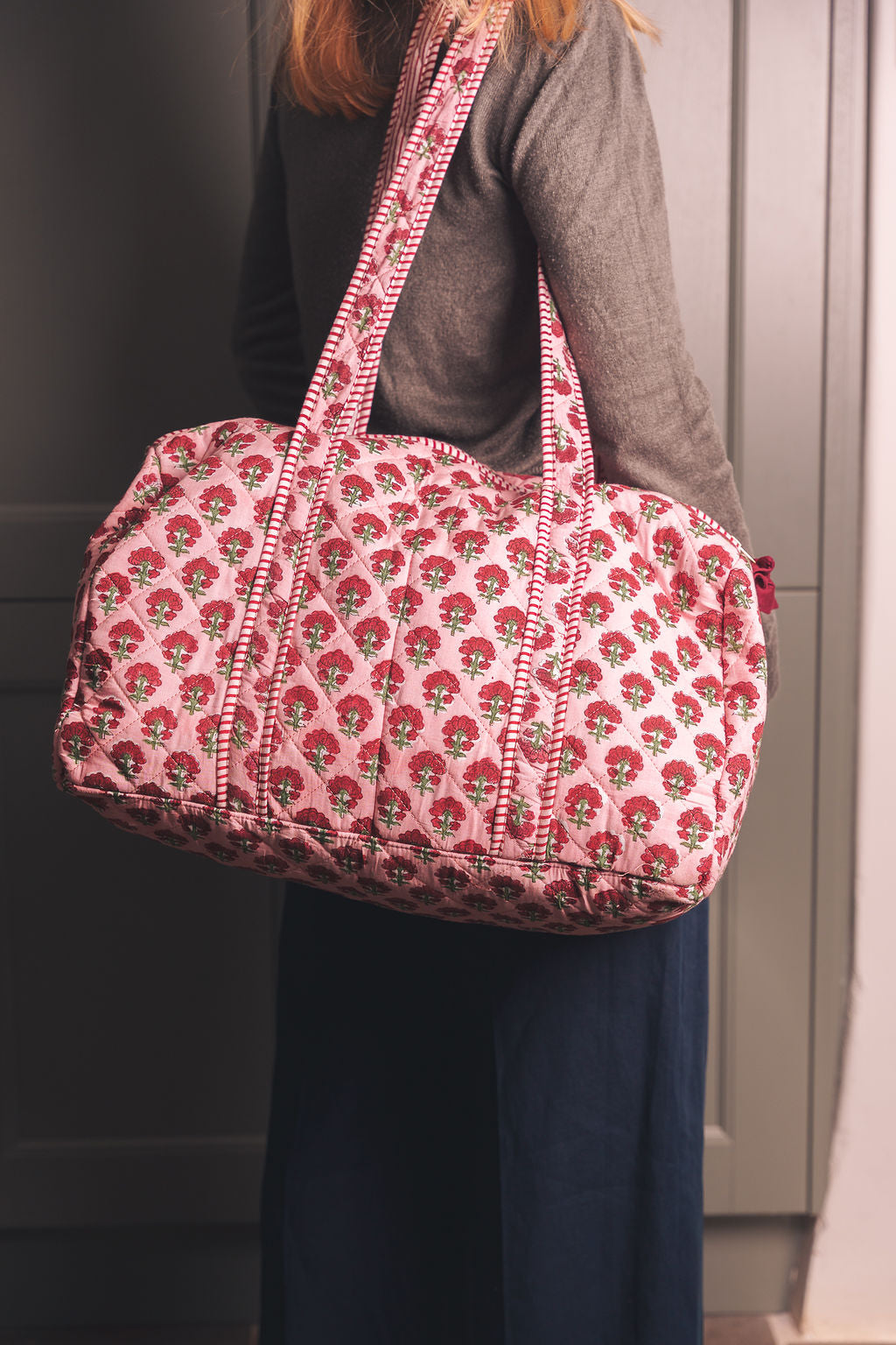 Burgundy Bloom Block Print Duffle Bag