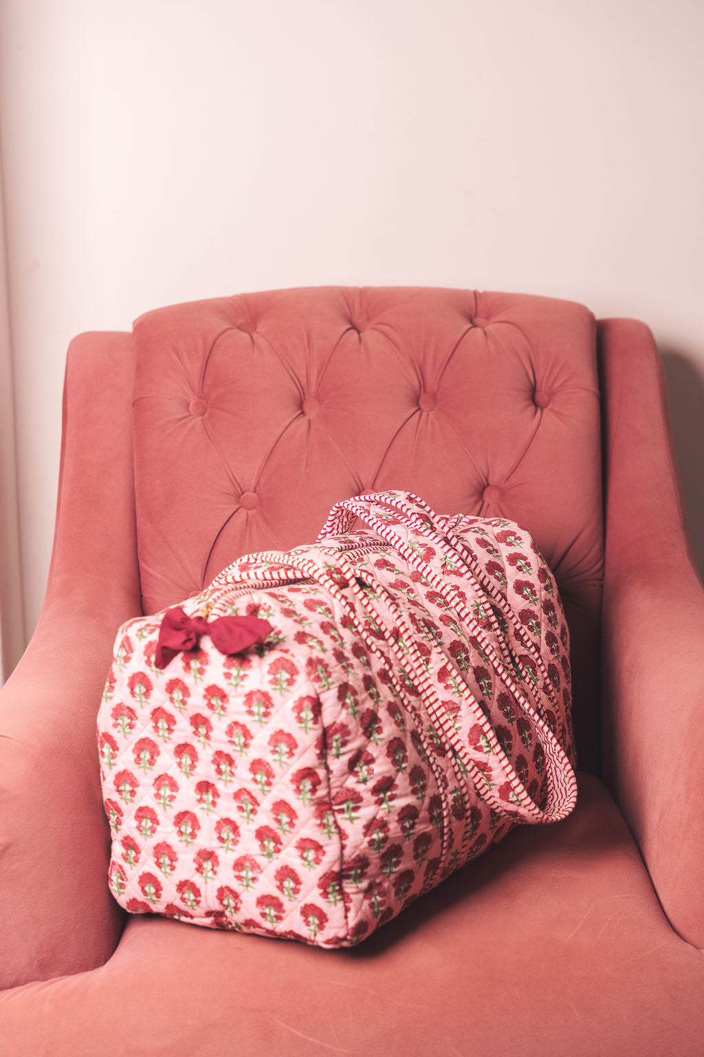 Burgundy Bloom Block Print Duffle Bag