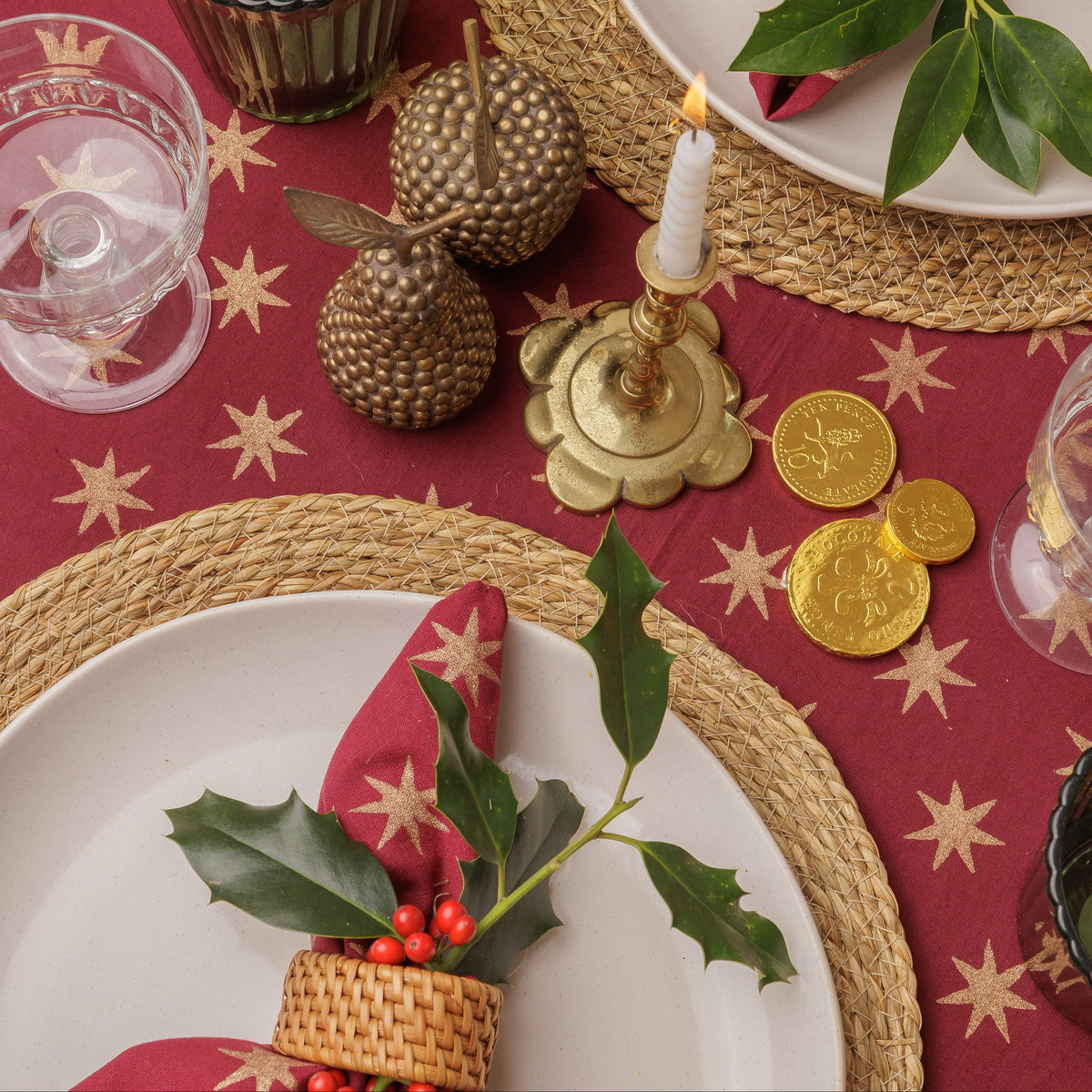 Gold Star Block Print Tablecloths