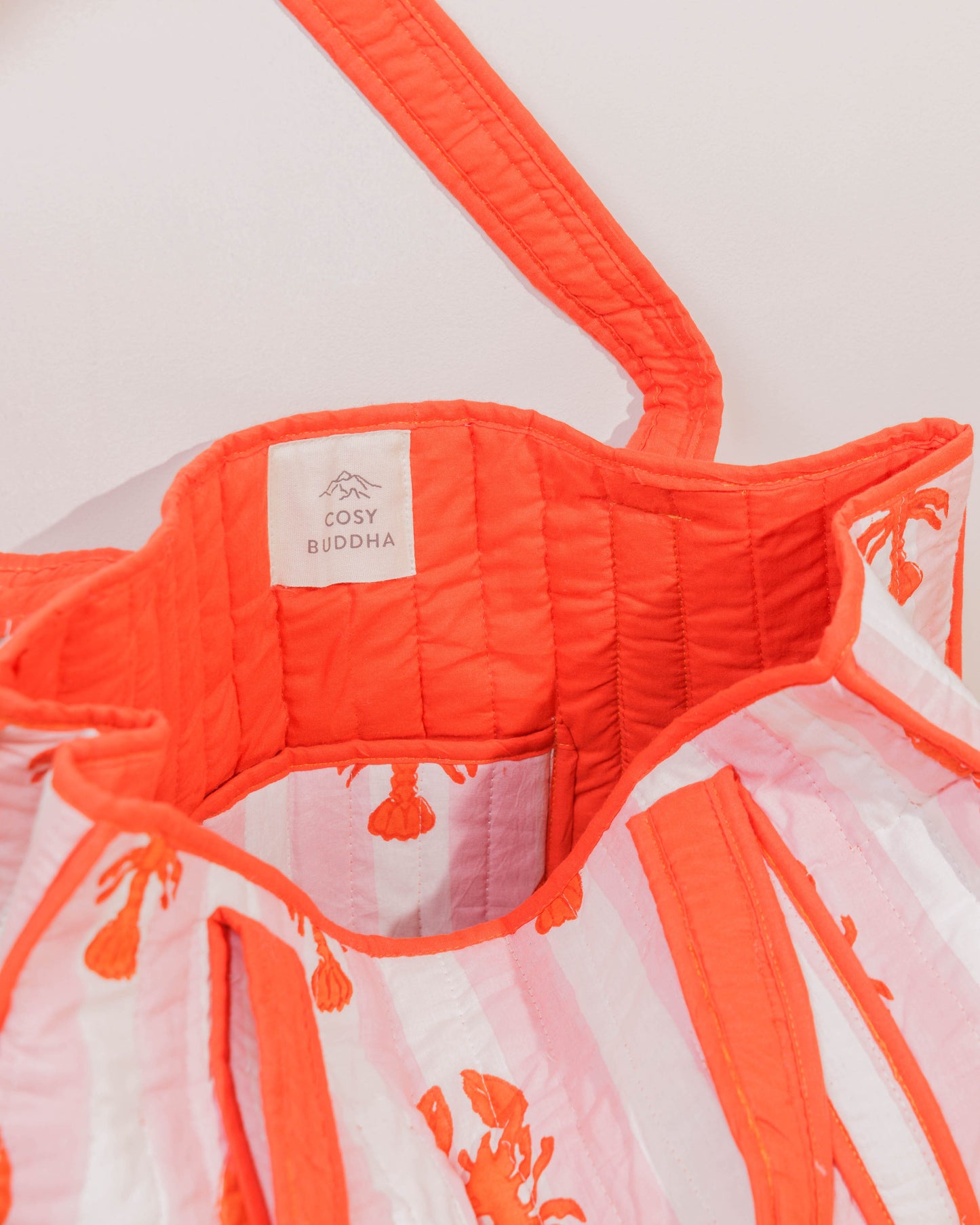 Slight Seconds Pink Stripe Lobster Block Print Tote