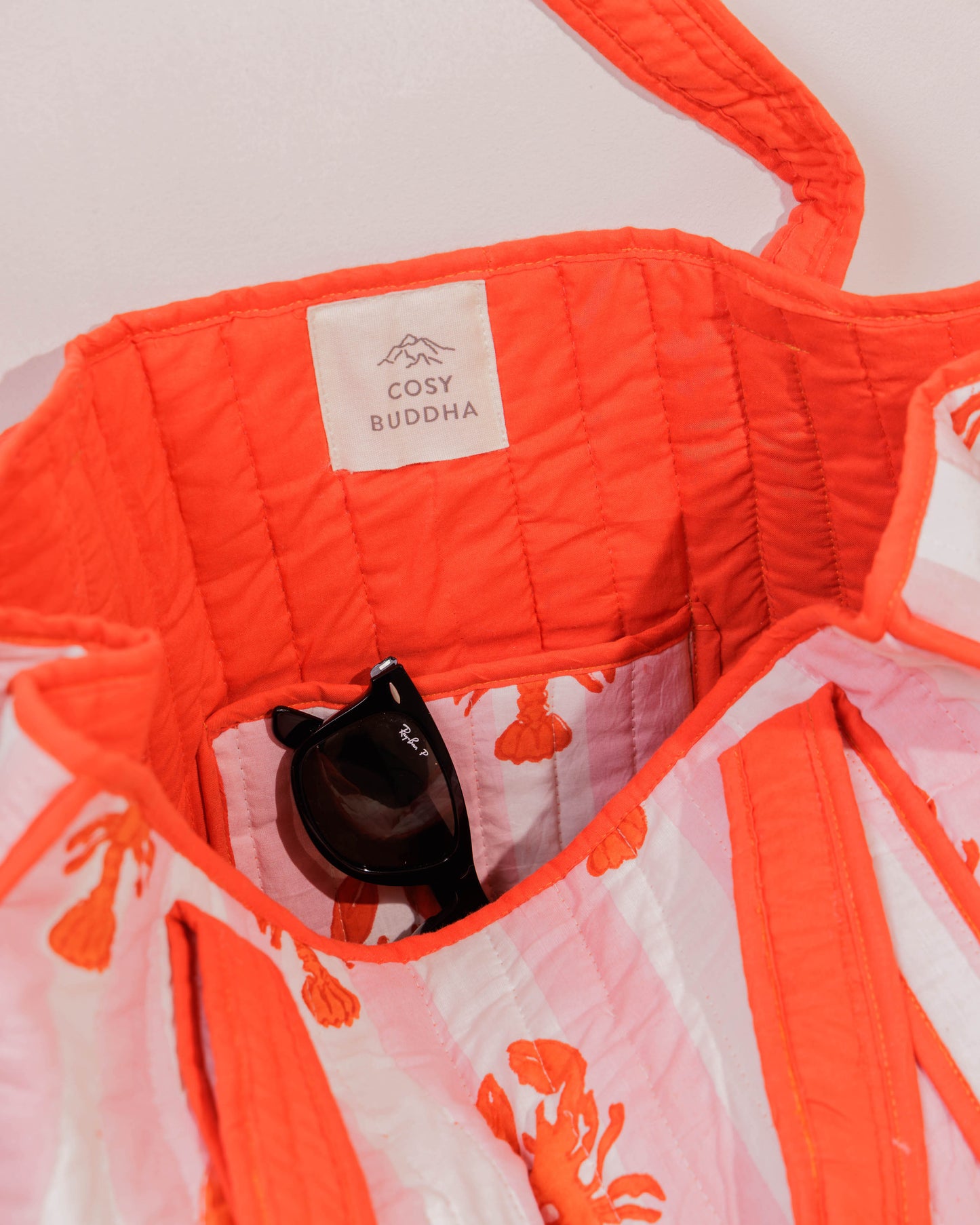Slight Seconds Pink Stripe Lobster Block Print Tote