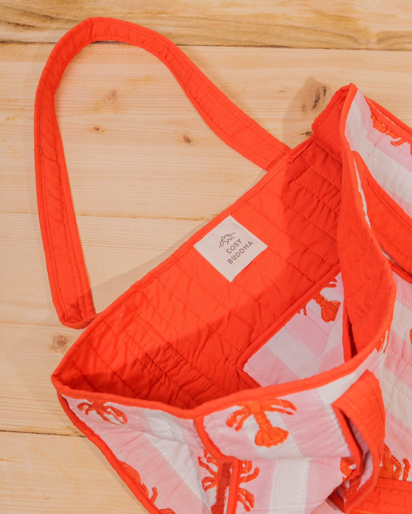 Slight Seconds Pink Stripe Lobster Block Print Tote