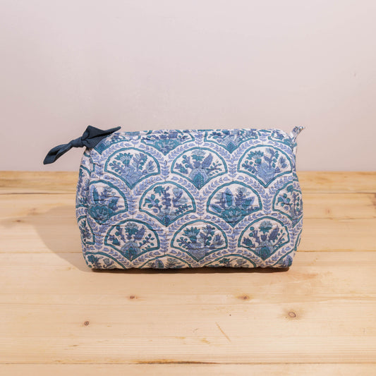 Blue Courtyard Block Print Wash Bag