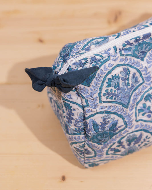 Blue Courtyard Block Print Wash Bag