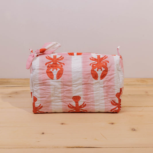 SECONDS Pink Lobster Stripe Large Wash Bags