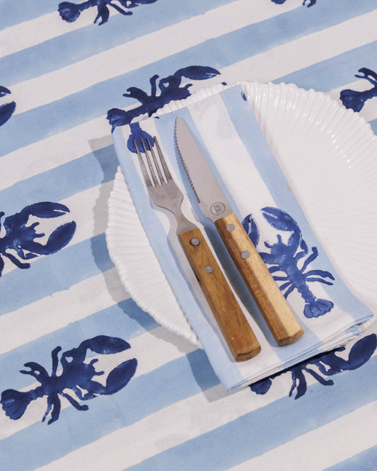 Blue Stripe Lobster Block Print Napkins Set of Four