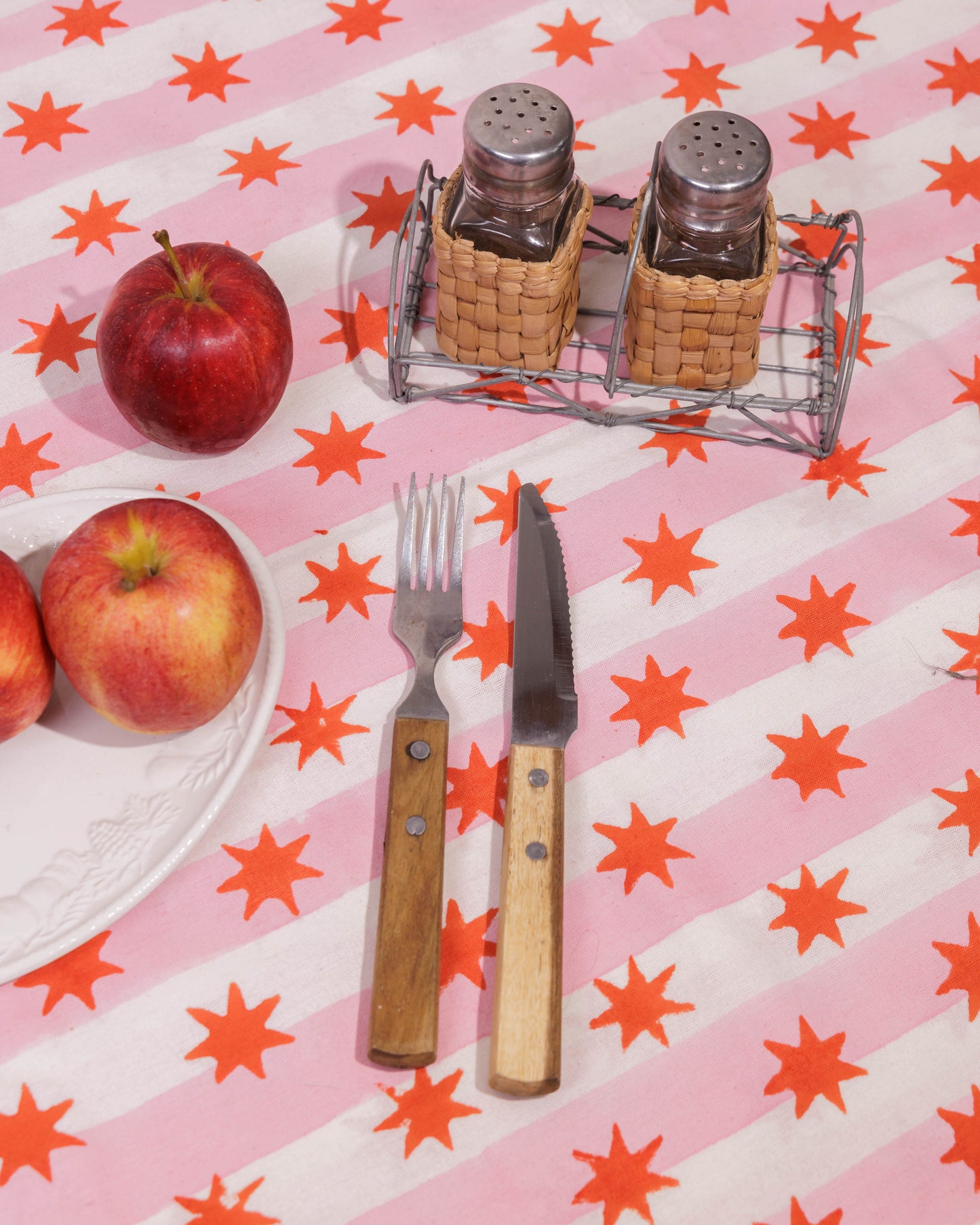 Coral Star and Pink Stripe Block Print Napkins Set of Four