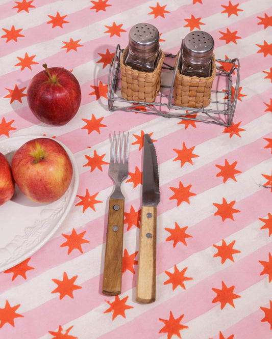 Coral Star and Pink Stripe Block Print Napkins Set of Four
