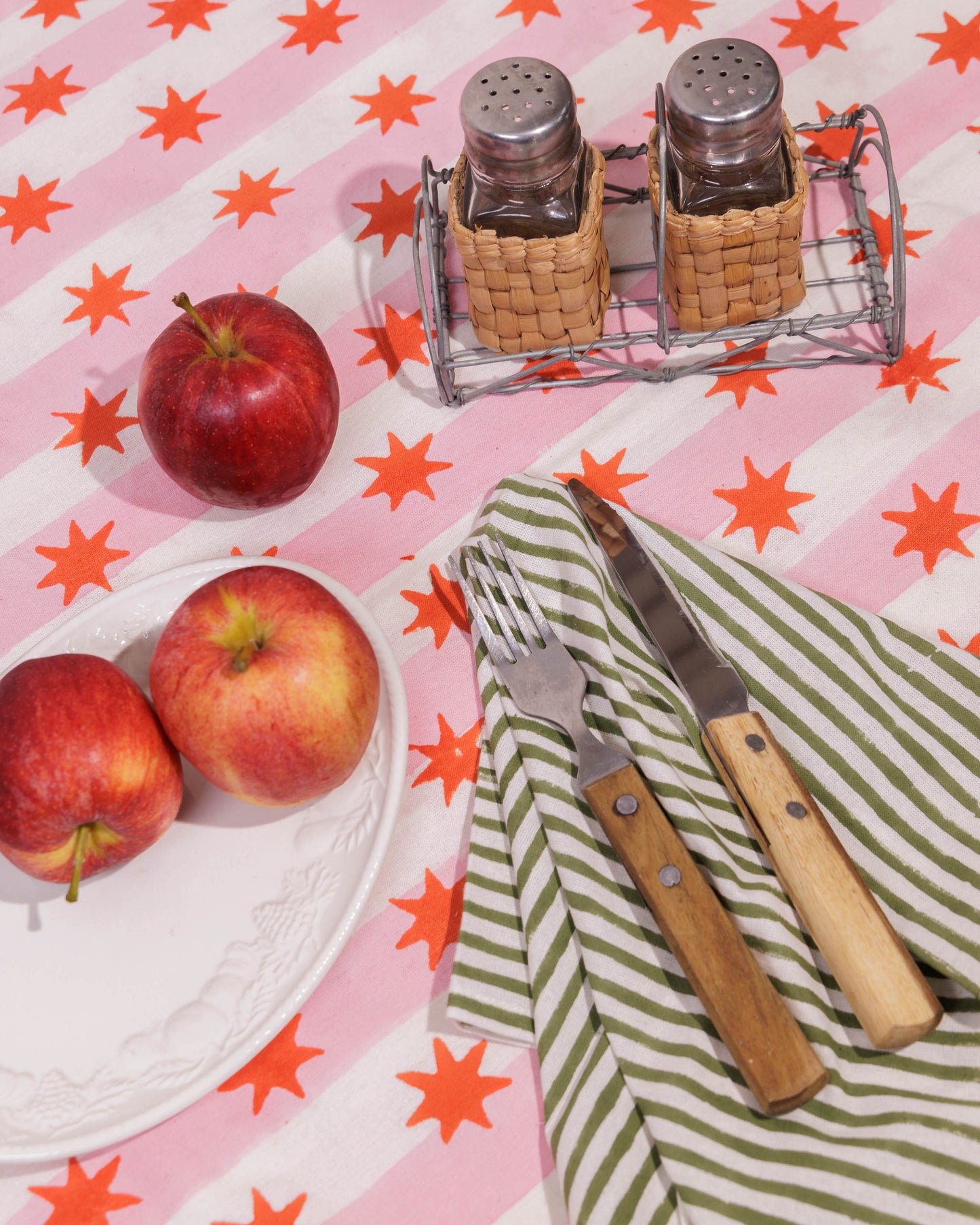 Pink Stripe Lobster Block Print Tablecloth