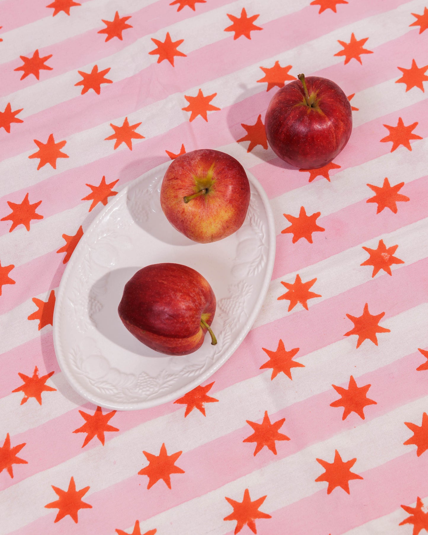 Coral Star and Pink Stripe Block Print Napkins Set of Four
