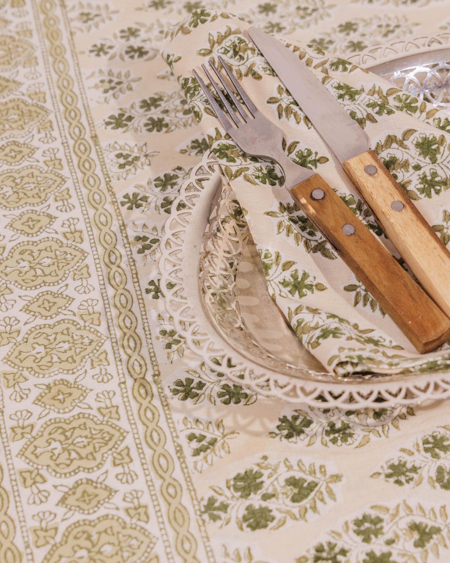 Olive and Stone Buti Block Print Tablecloth