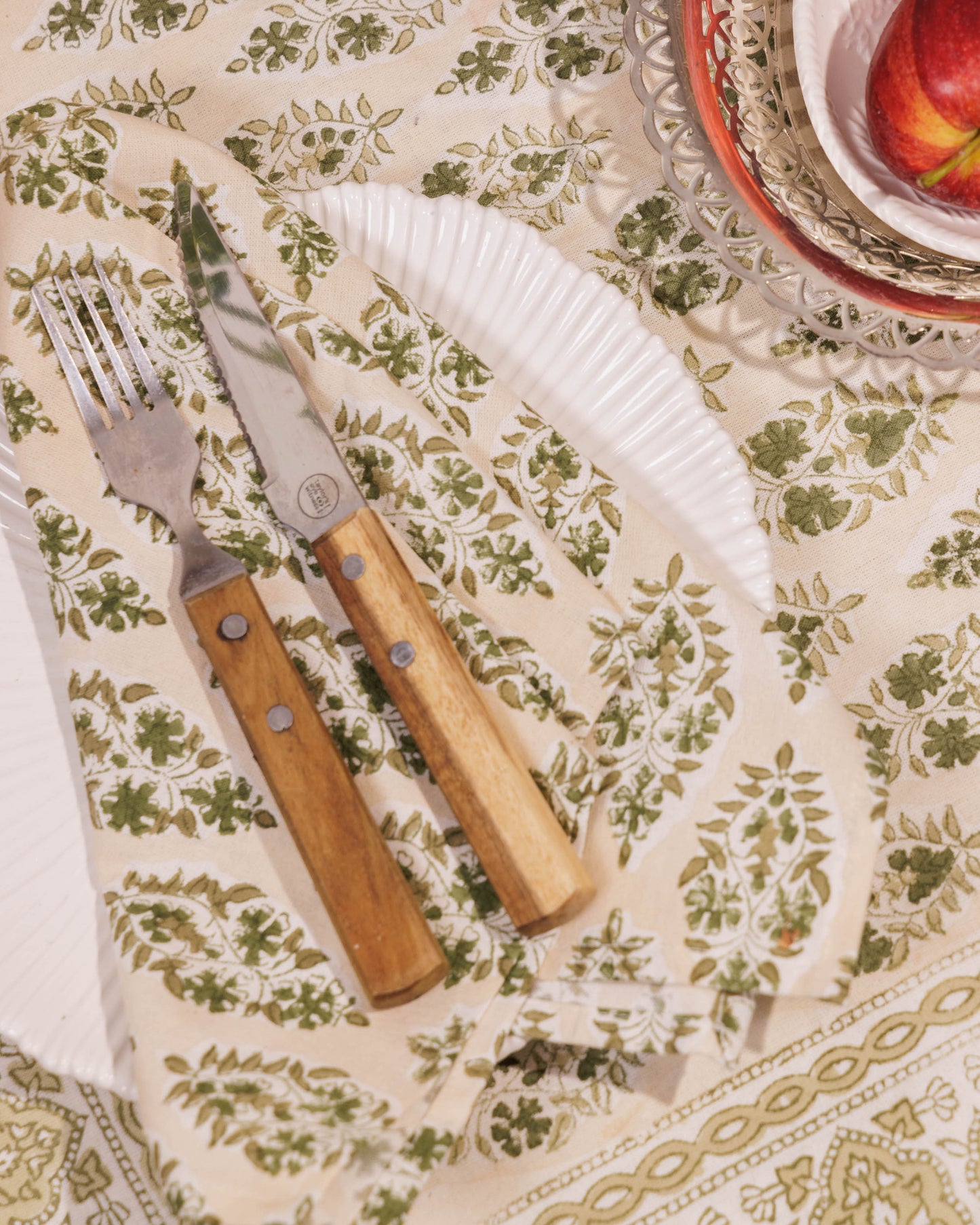 Olive and Stone Buti Block Print Tablecloth