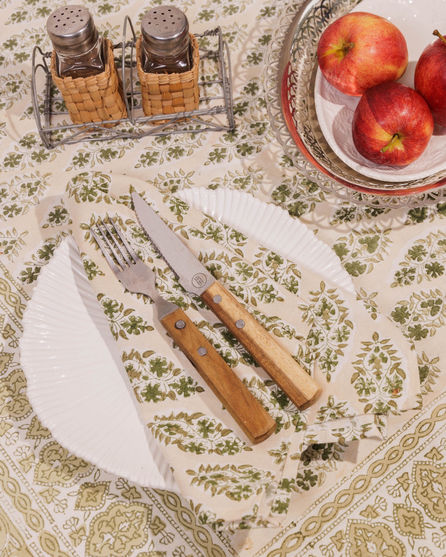 Olive and Stone Buti Block Print Tablecloth