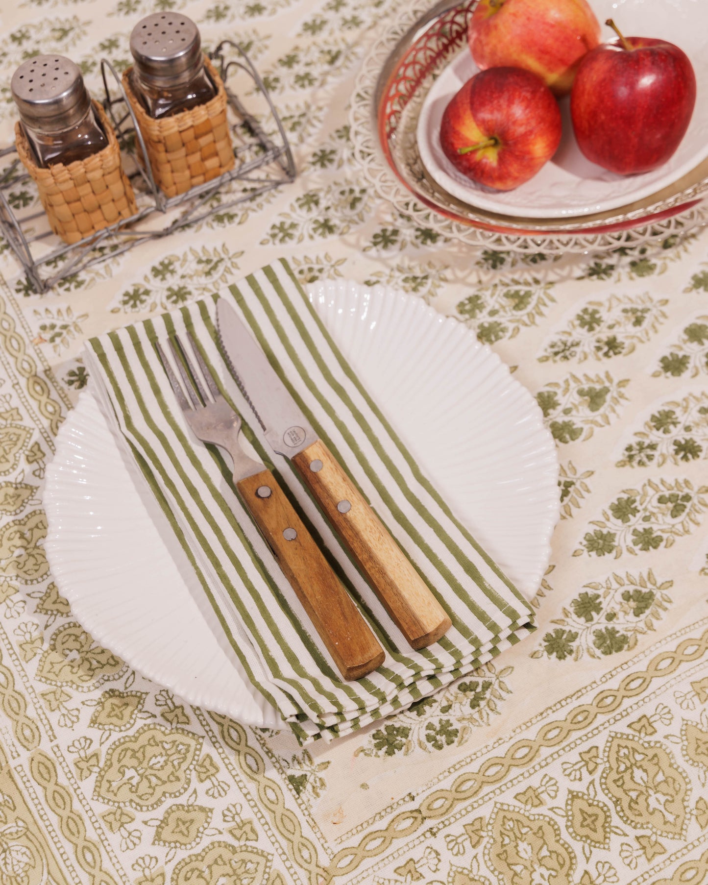 Olive and Stone Buti Block Print Tablecloth