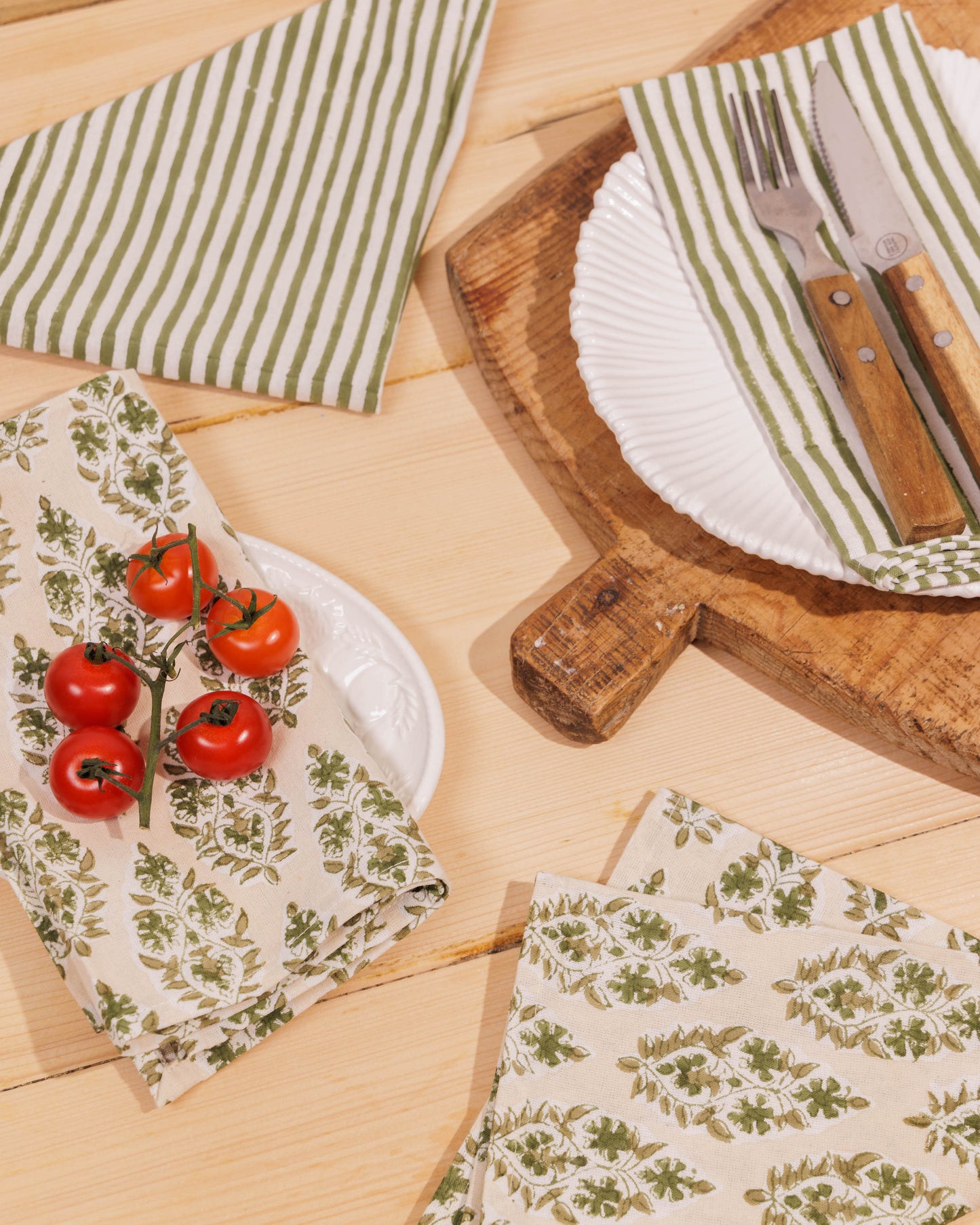 Olive and Stone Block Print Napkins Set of Four