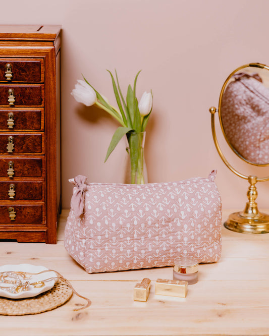 Clay Pink Buti Block Print Wash Bag