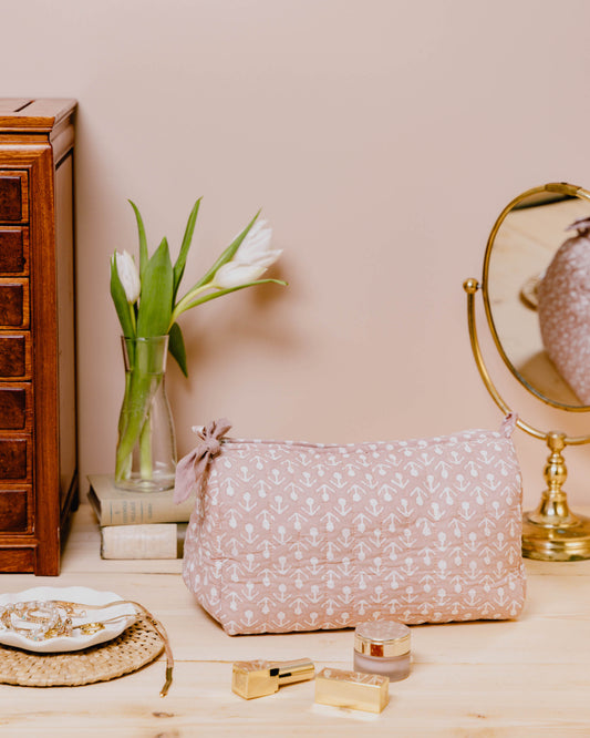 Clay Pink Buti Block Print Wash Bag