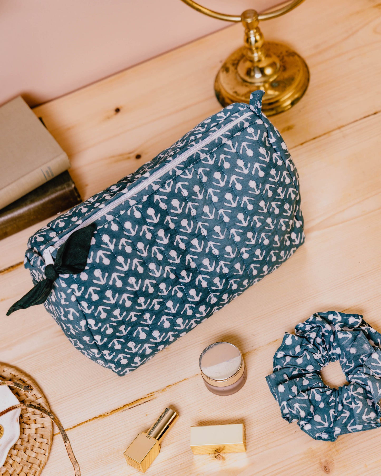 Peacock Green Buti Block Print Wash Bag