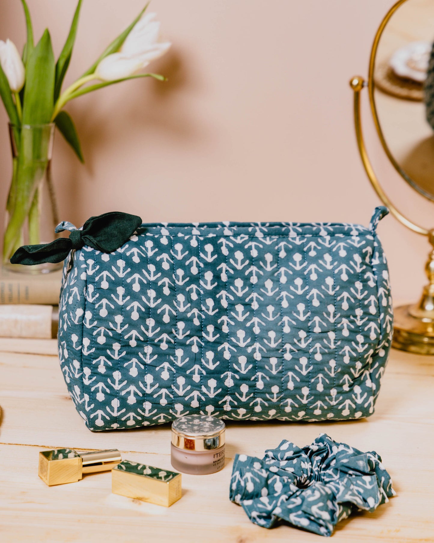 Peacock Green Buti Block Print Wash Bag
