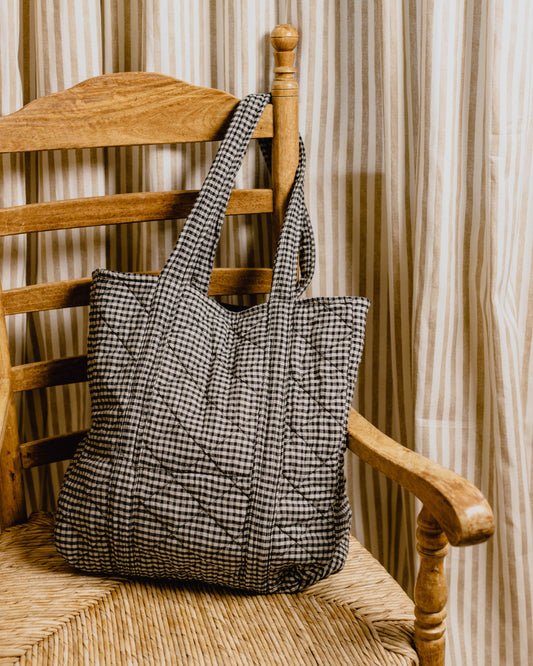 Black and White Handloom Gingham Tote