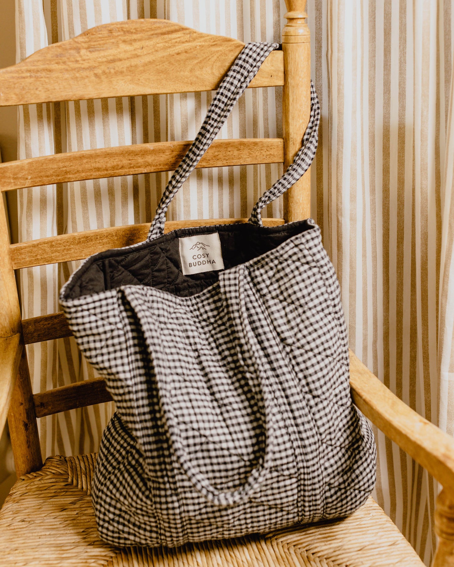 Black and White Handloom Gingham Tote
