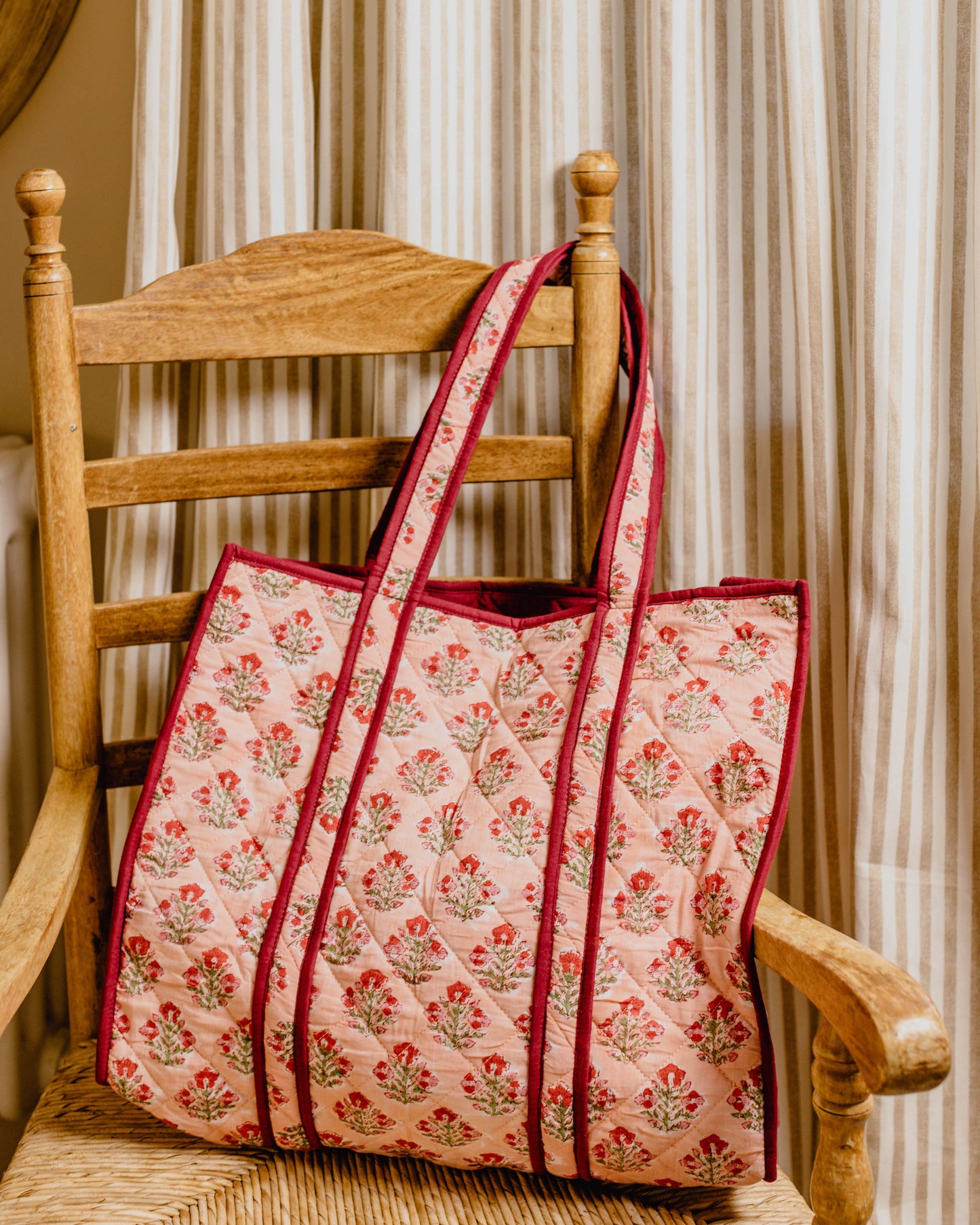 Apricot Floral Block Print Tote