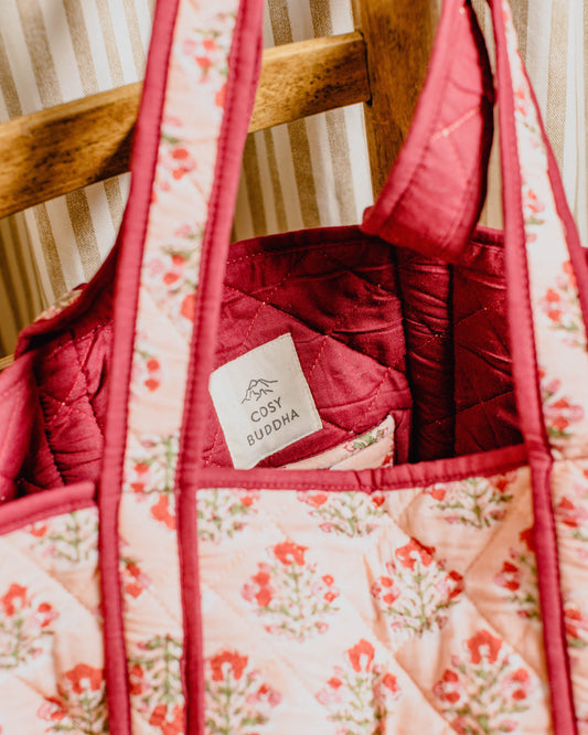 Apricot Floral Block Print Tote