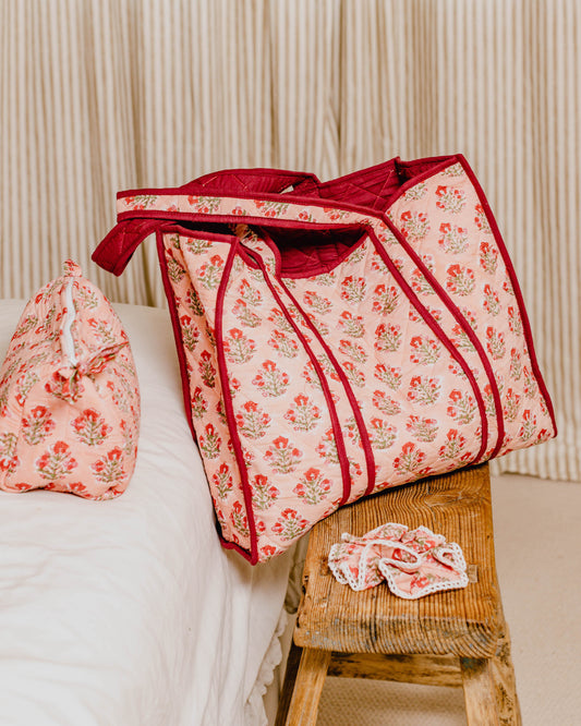 Apricot Floral Block Print Tote