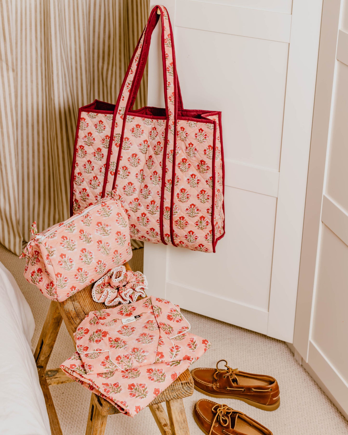 Apricot Floral Block Print Tote