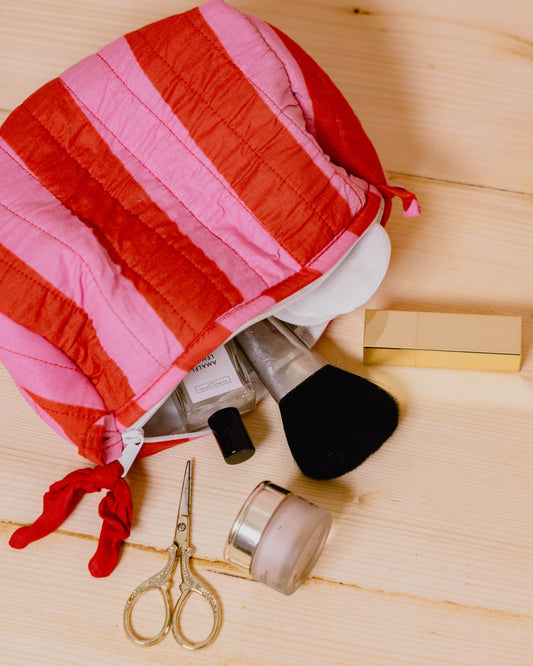 SECONDS Red and Pink Stripe Large Wash Bags