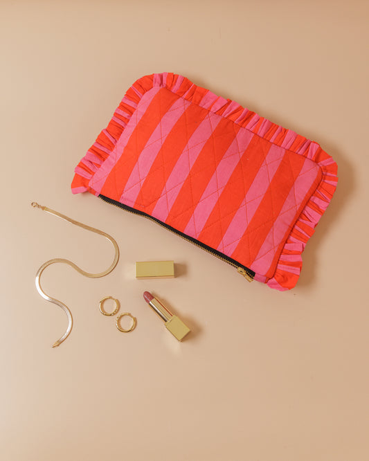 Pink and Orange Stripe Ruffle Clutch