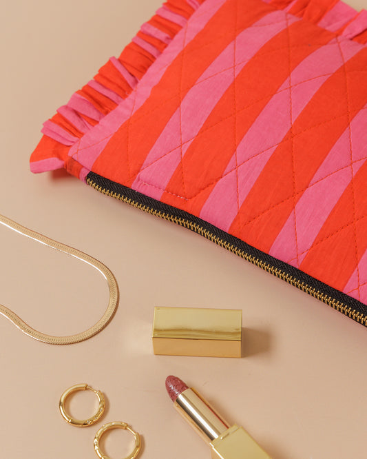 Pink and Orange Stripe Ruffle Clutch