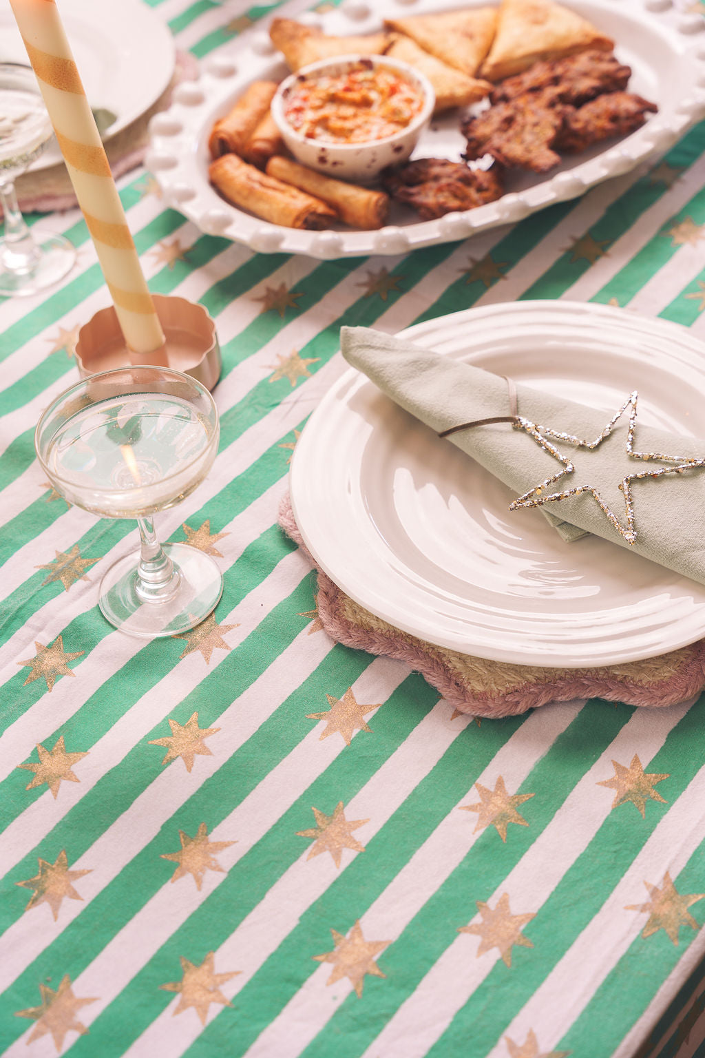 SECONDS Stars and Stripes Hand Block Printed Table Cloths