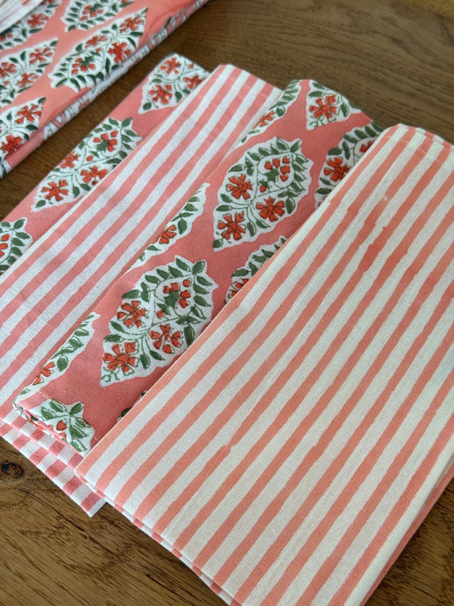 Coral Buti Block Print Napkins Set of Four