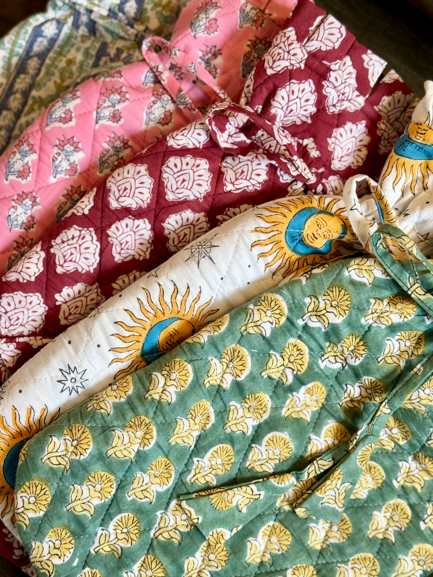 Quilted Block Printed Hot Water Bottle Covers