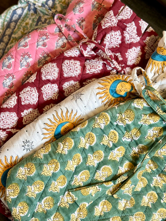 Quilted Block Printed Hot Water Bottle Covers