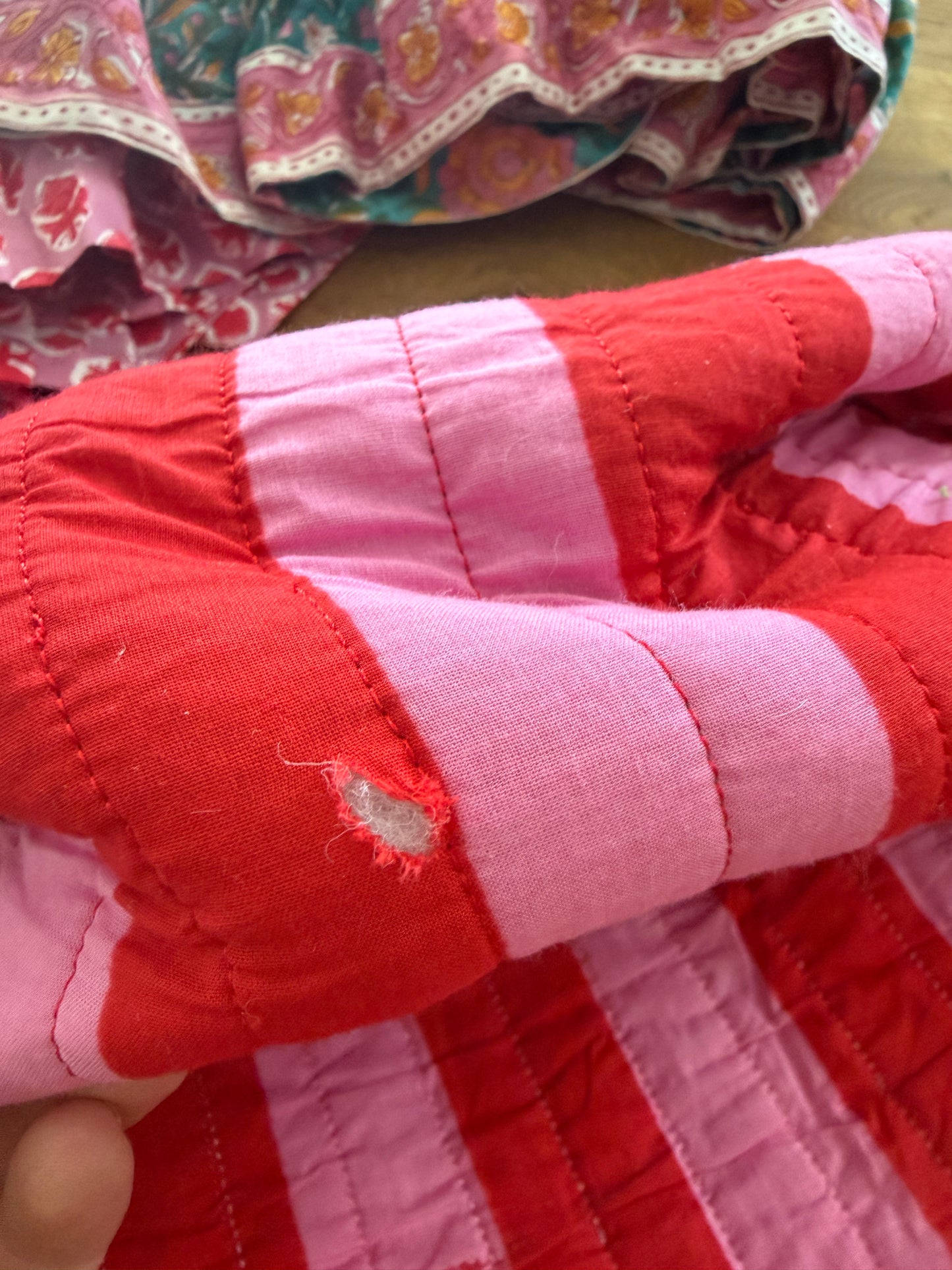 SECONDS Red and Pink Stripe Large Wash Bags