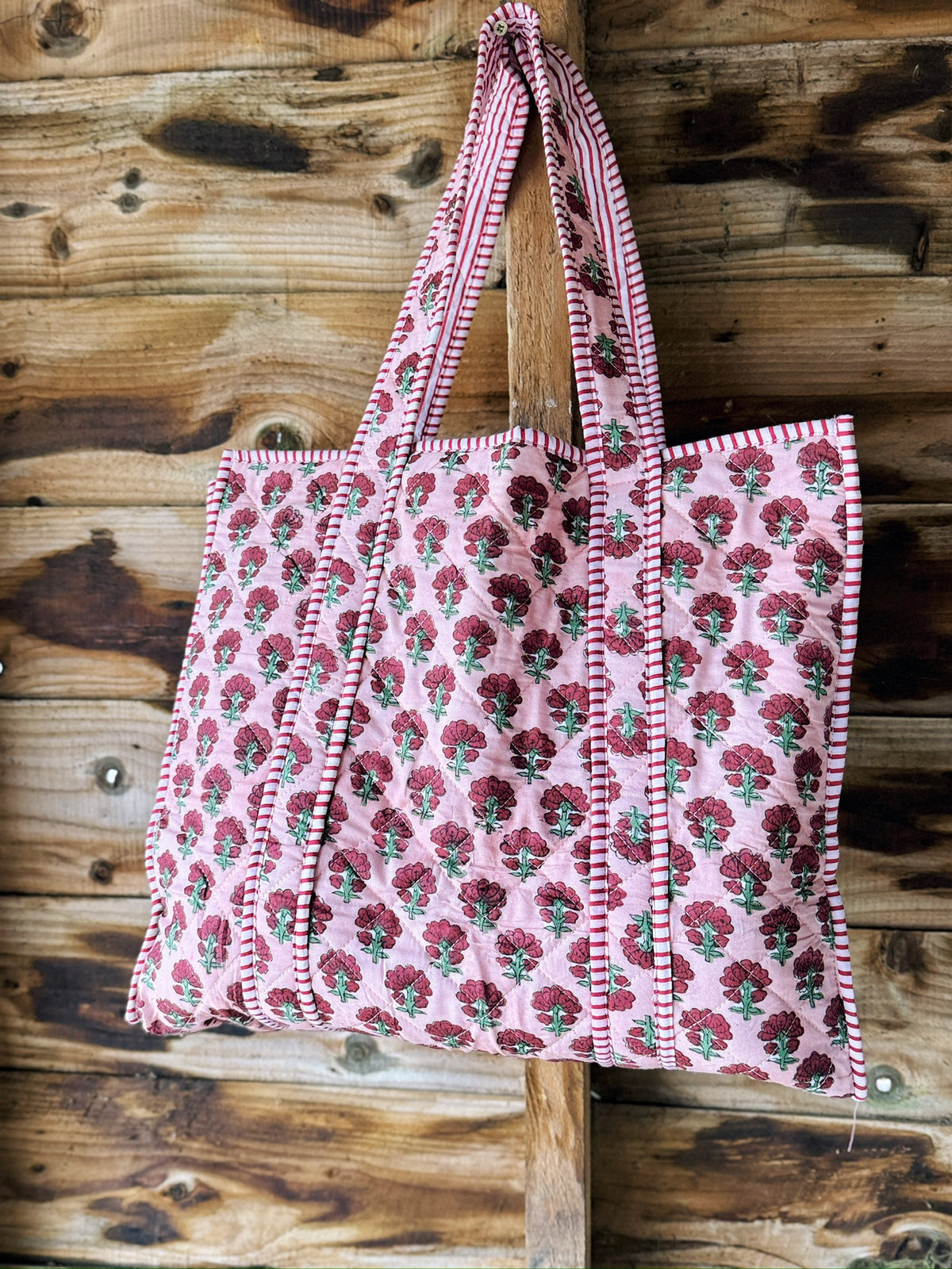 Burgundy Bloom Block Print Tote