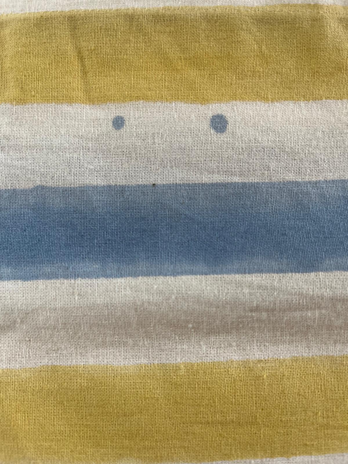 SECONDS Butter Yellow & Sky Blue Stripe Block Print Tablecloth