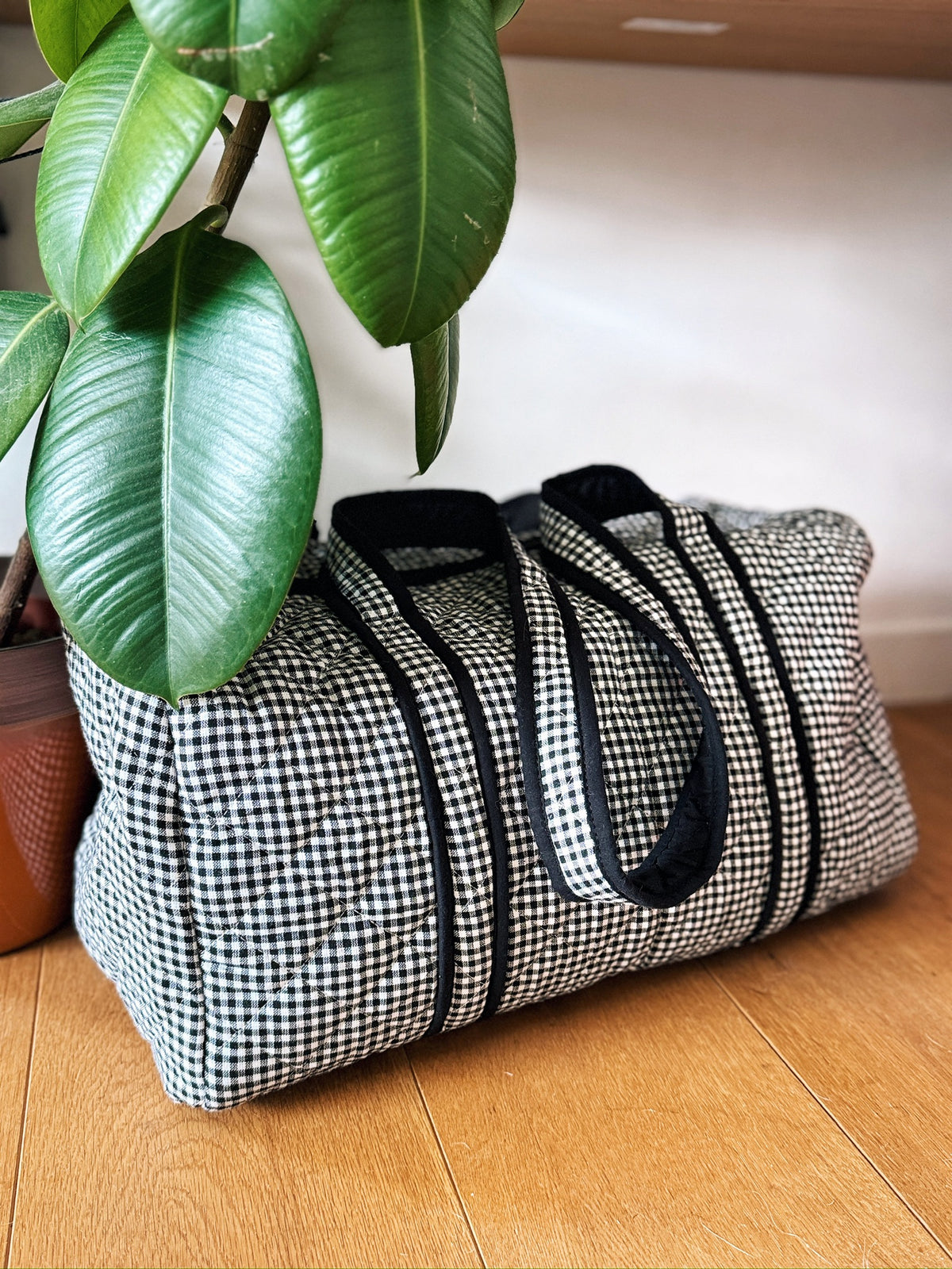 Black and White Khadi Gingham Duffle Bag