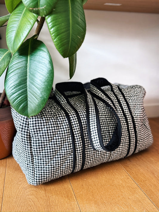 Black and White Khadi Gingham Duffle Bag