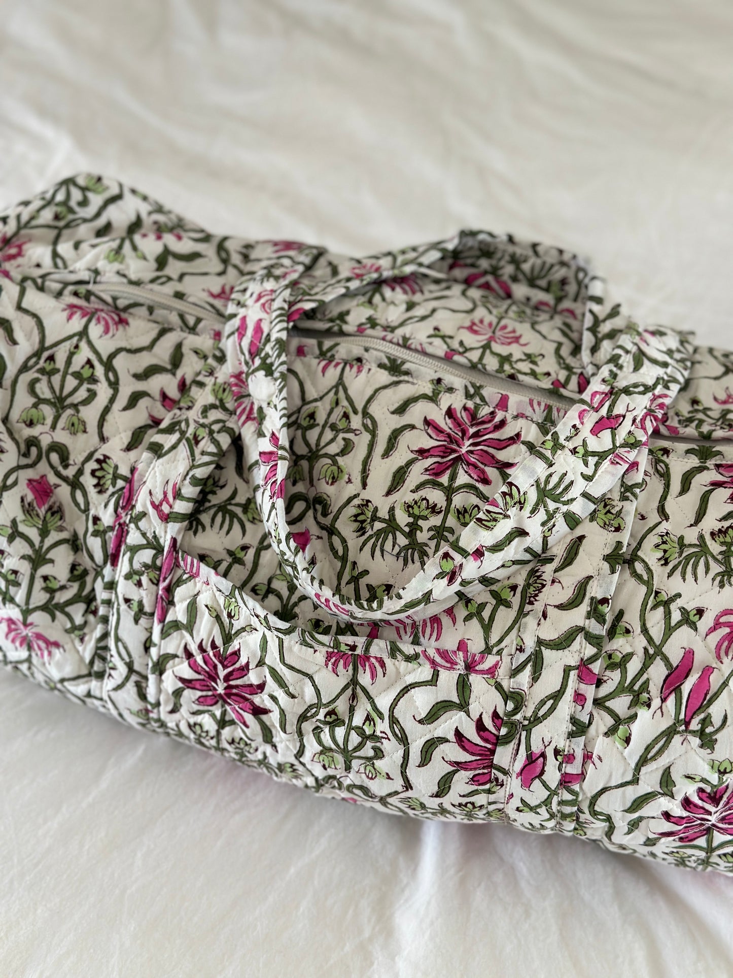 Fuchsia and Olive Block Print Duffel Bag