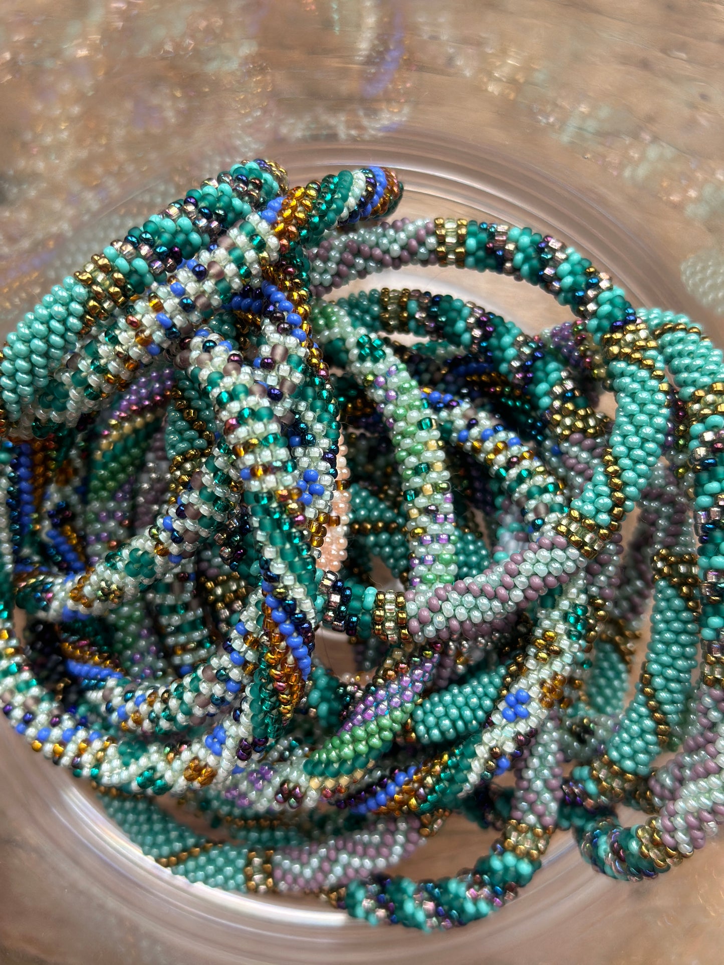 Hand Crocheted Roll Bead Bracelets