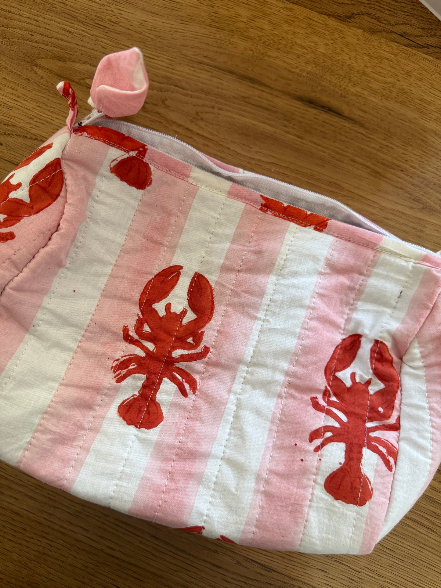 SECONDS Pink Lobster Stripe Large Wash Bags