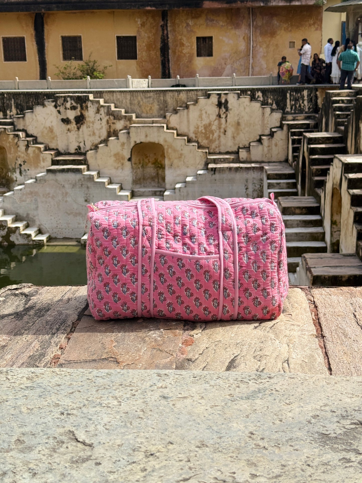 Pink Sprig Block Print Duffle Bag