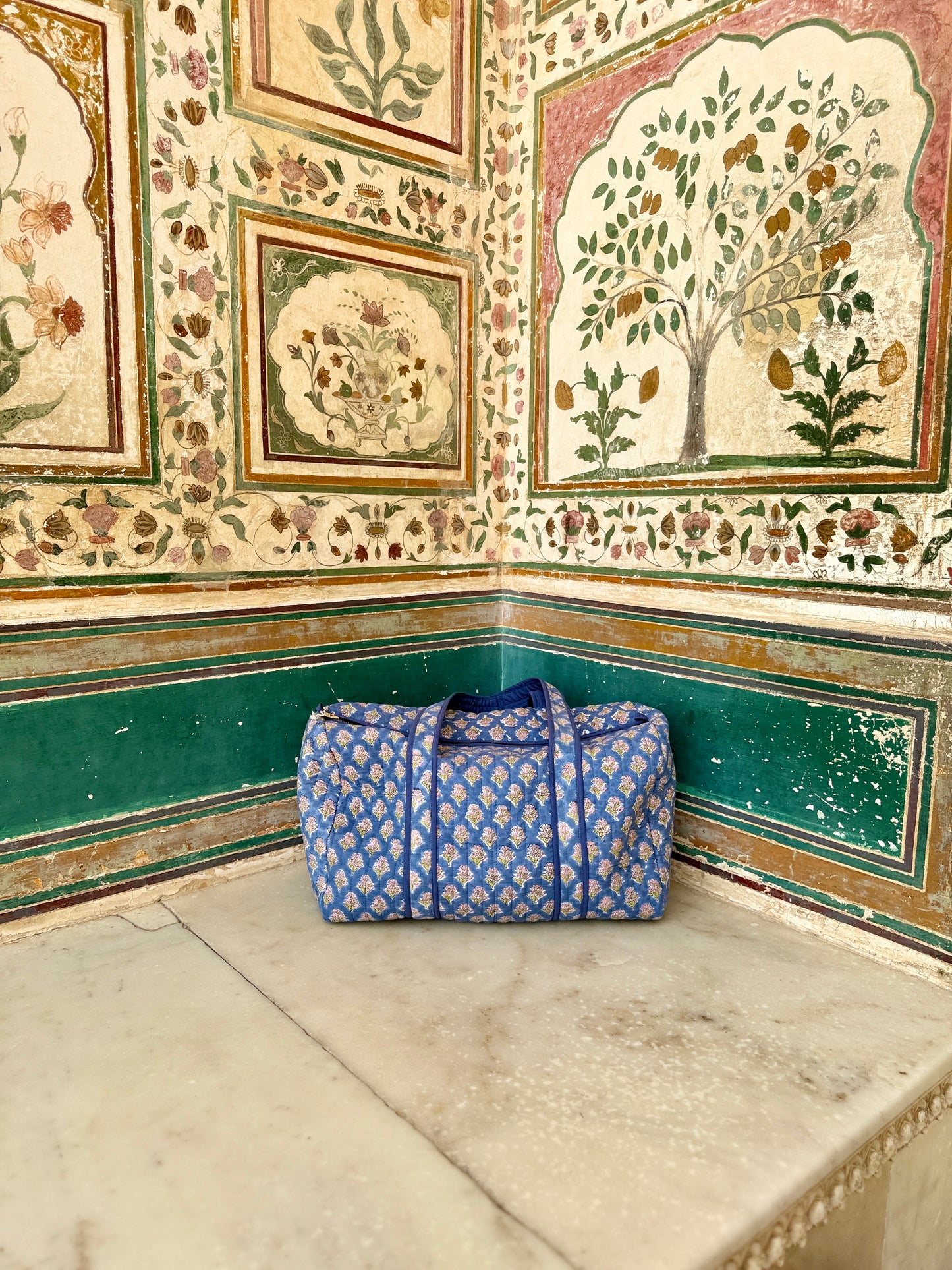 Blue Sprig Block Print Duffle Bag