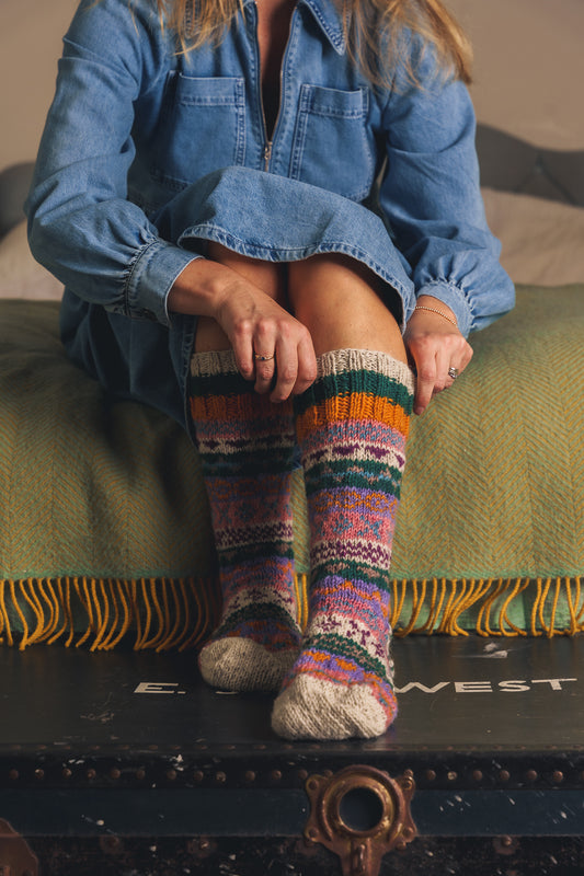 Spruce and Saffron Hand Knitted Fair Isle Socks