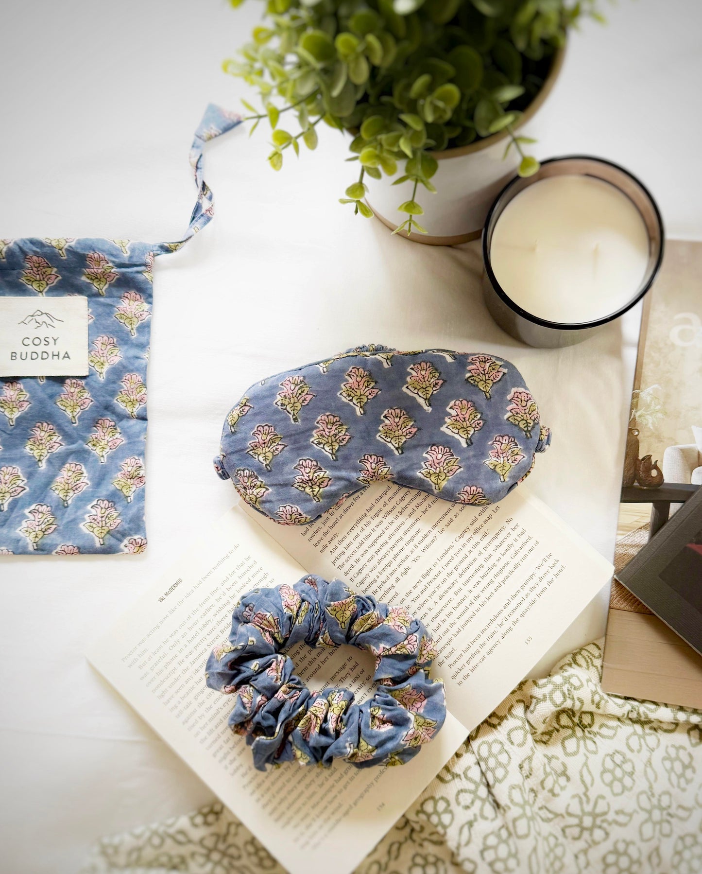 Block Print Gift Set - Eye Mask, Scrunchie & Pouch